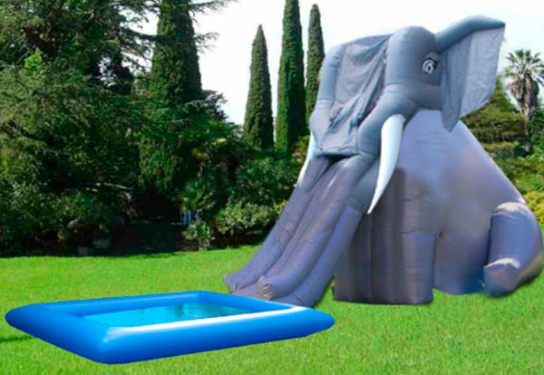 alquiler de inflable infantil tobogán elefante con colchón.